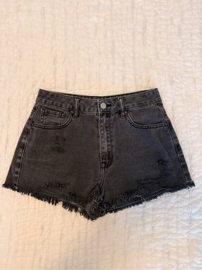 PacSun High Rise Festival Denim Shorts Size 26 Black Distressed Raw Hem